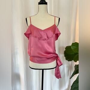 Banana Republic Flirty 100% Silk Pink Tie Camisole Tank Date Night Size XL